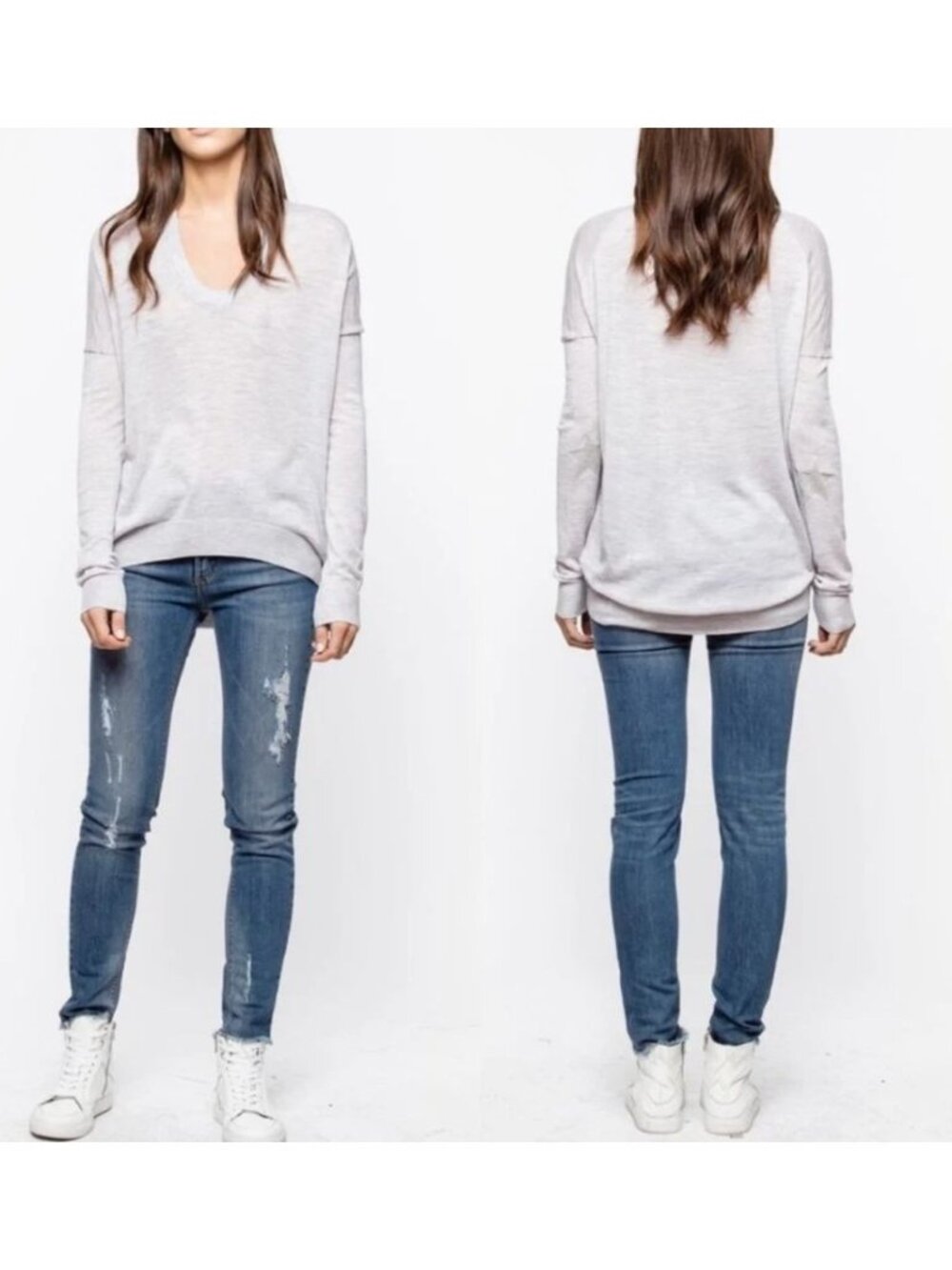 NEW Zadig & Voltaire Preppy M Lightweight Merino Wool Sweater Grey Size S [jb]